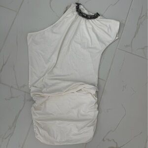 White Sleeveless Top with Black Beaded Neckline